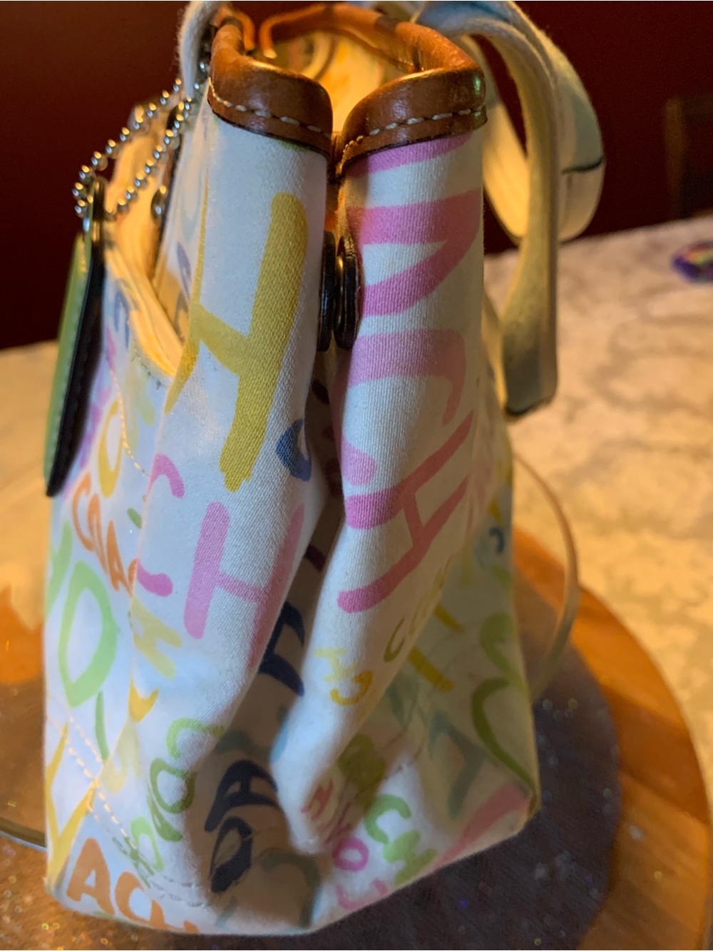 Coach Multicolor Graffiti Canvas Tote with snap sides and Light Blue Straps - Picture 5 of 8